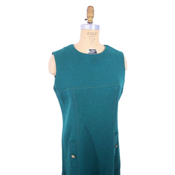 Vintage 1960s Mod Dress Green Sleeveless Shift | W 35" - Picture 3 of 5